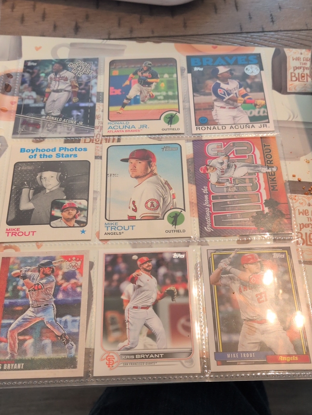Topps Baseball Card Display Page with Colorful Cards Mike trout Ronald acuna jr